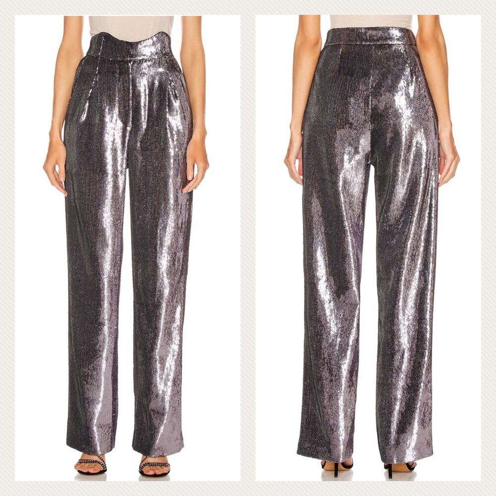 Retrofete Sequin High Rise Trouser Pants In Gunmetal Size S